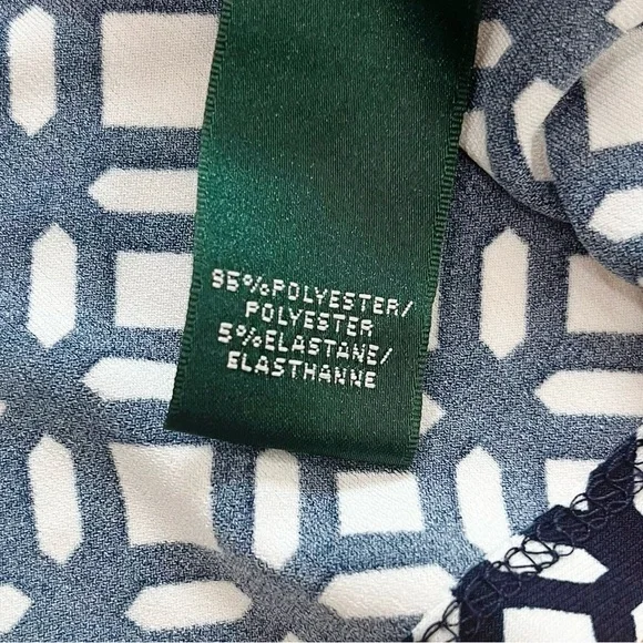 Lauren Ralph Lauren V-Neck Faux Wrap Dress Navy White Size 6 - Picture 14 of 15